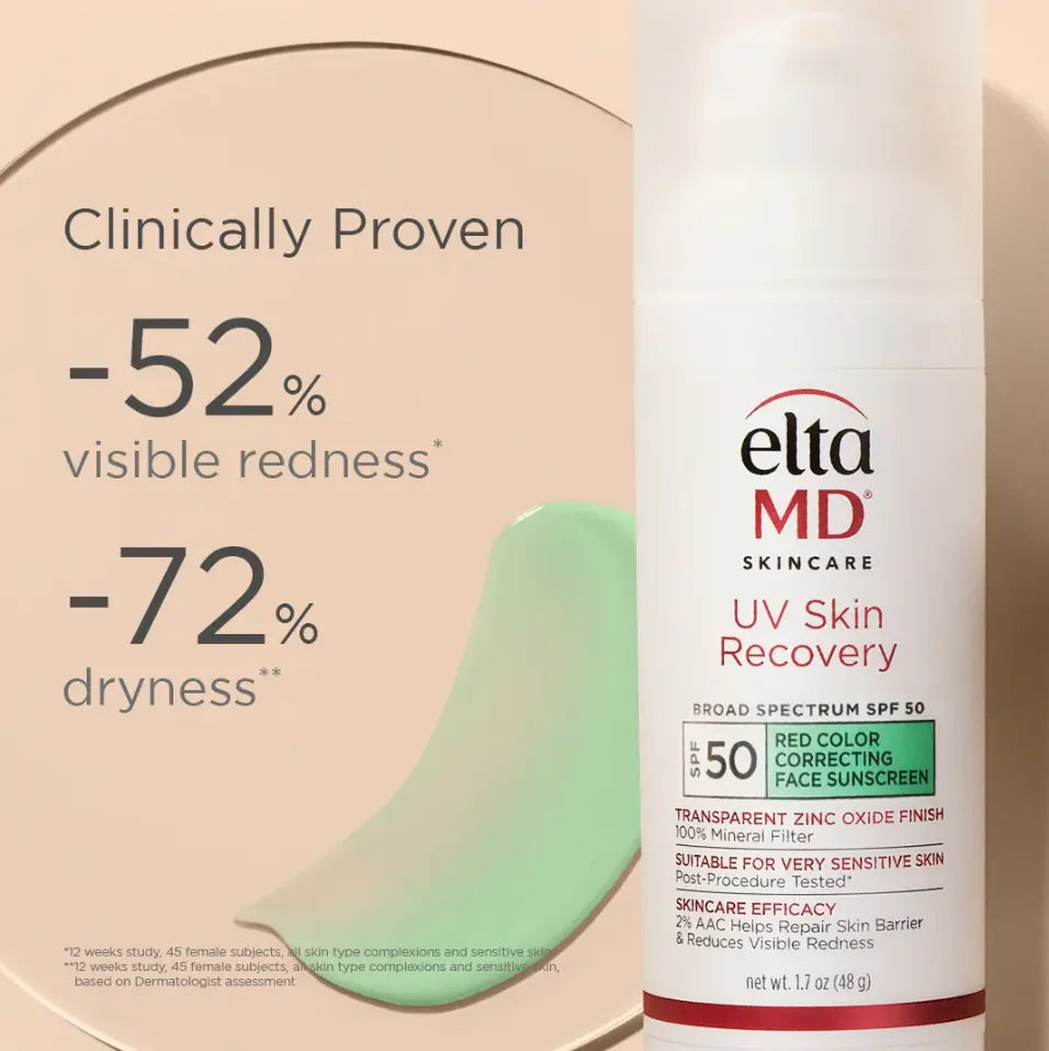 EltaMD UV Skin Recovery Broad-Spectrum SPF 50 red color correcting sunscreen for sensitive skin