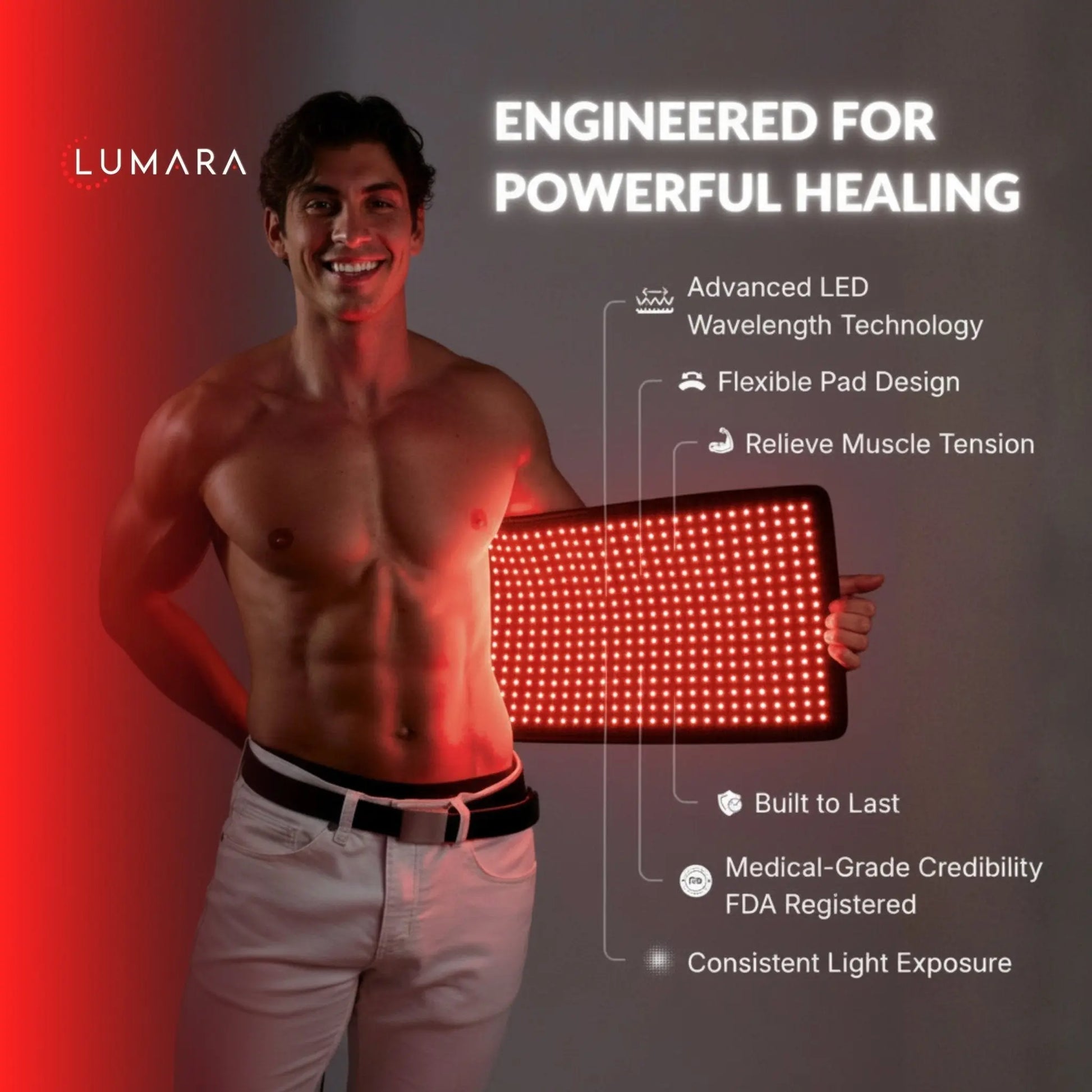 Man holding Lumara Therapy Pag across his waist