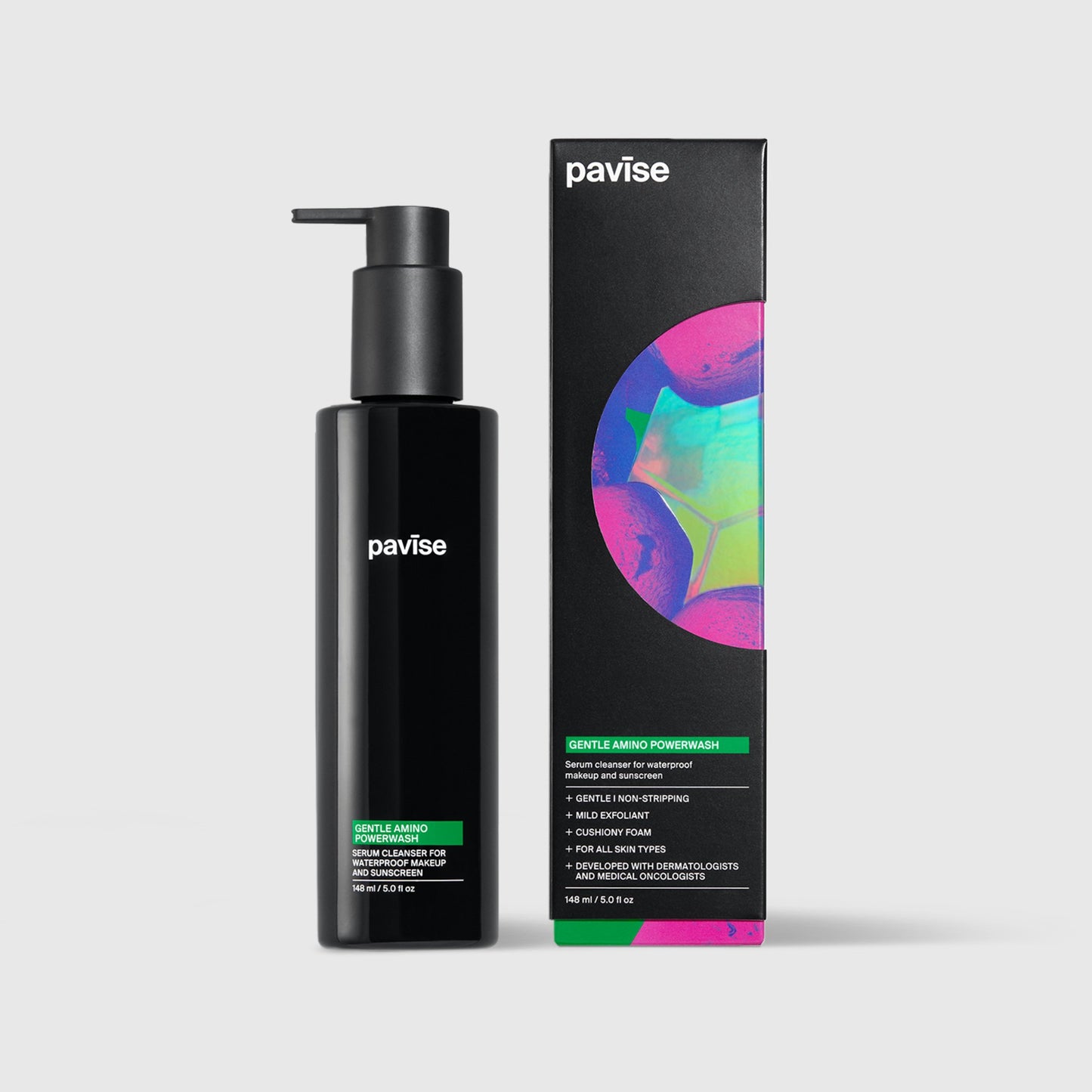 Pavise Gentle Amino Powerwash bottle and carton