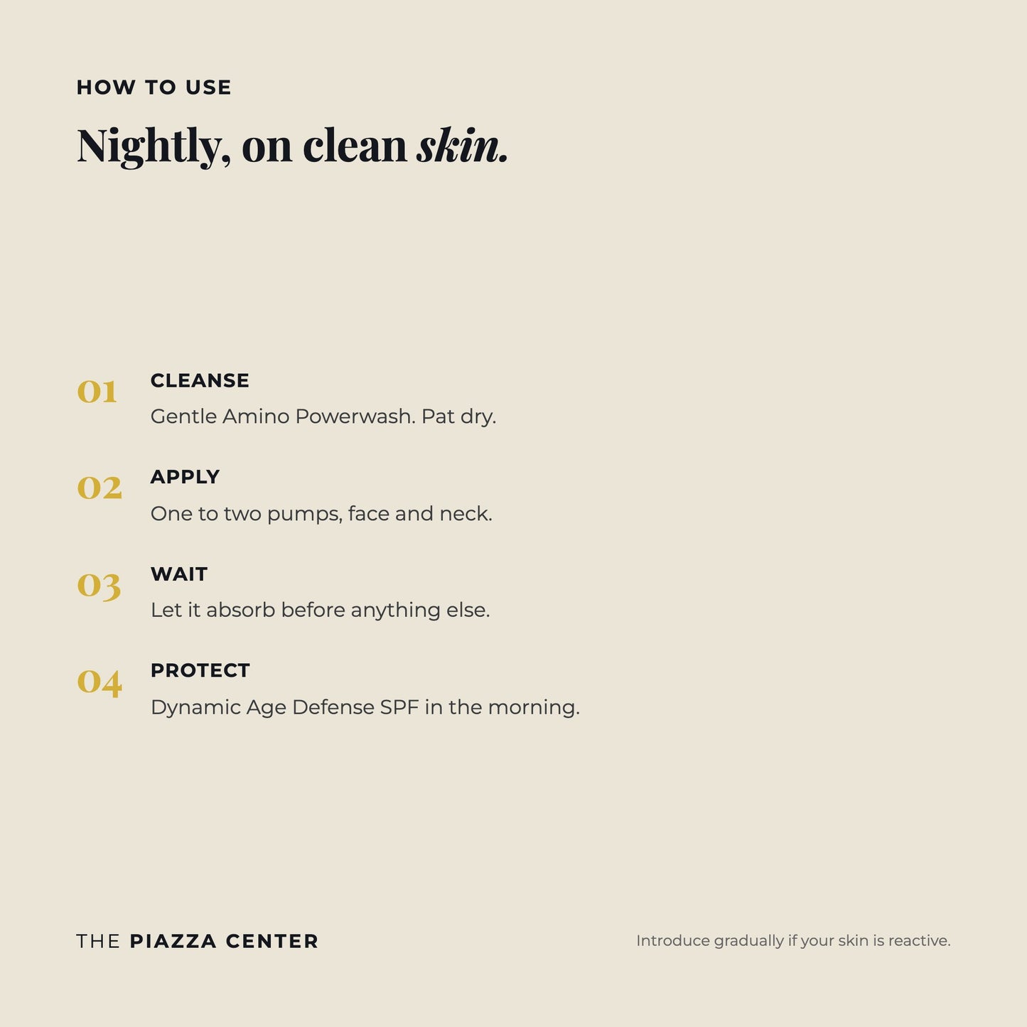 How to use Bioadaptive Stress Repair: cleanse, apply, wait, protect with SPF in the morning